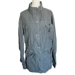 Kuhl Rekon Womens Grey Size Large Safari Utility Jacket Zip Hood Outdoor